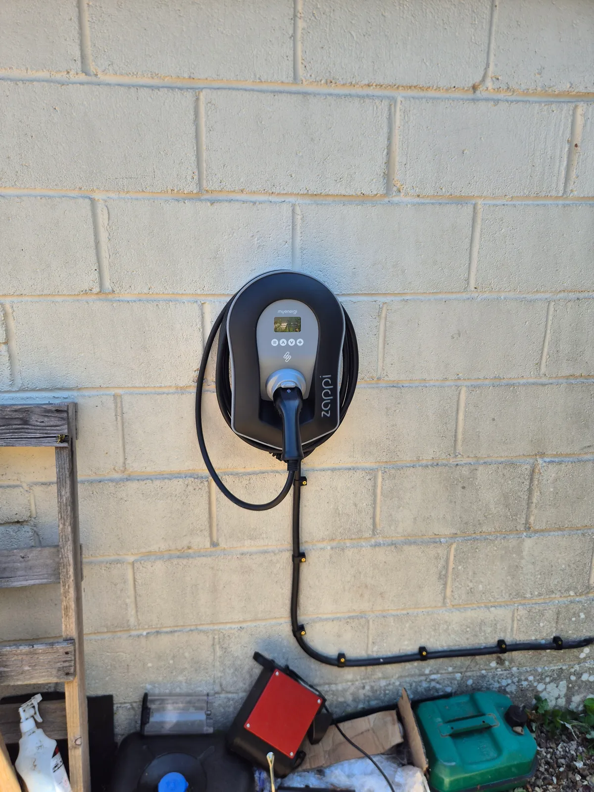 Close view of the finished Sandleheath charge point with the cable tidily routed